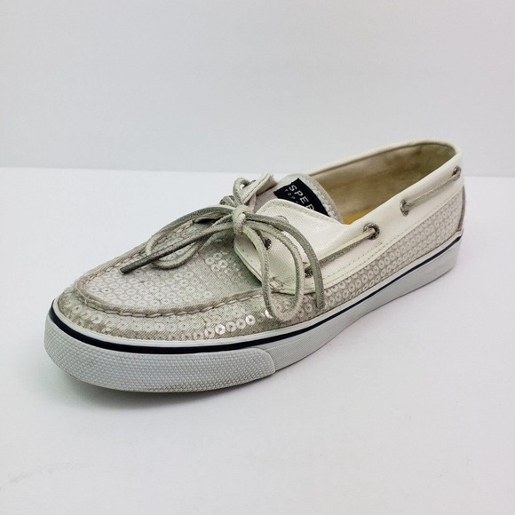 Sperry Top Sider Womens Size 9.5 White Sequin Slip On Casual Boat Shoes 9447160 - Picture 2 of 12